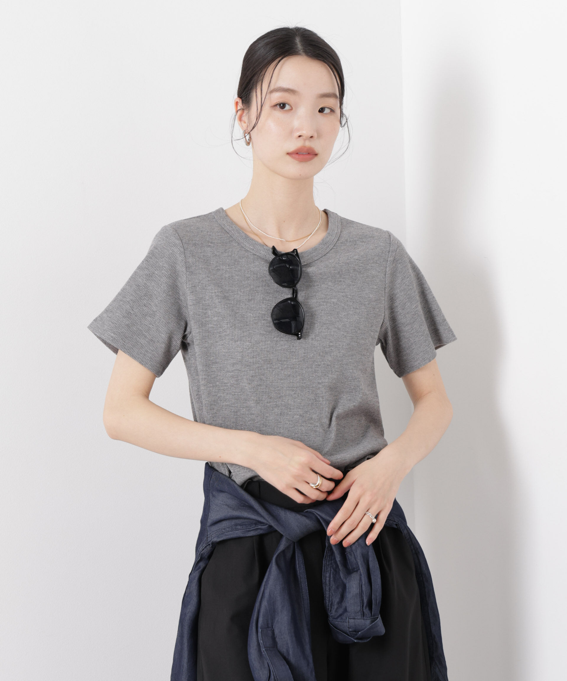 nano･universe「ラメリブカットクルーネックTシャツ」|Tシャツ・カットソー|
