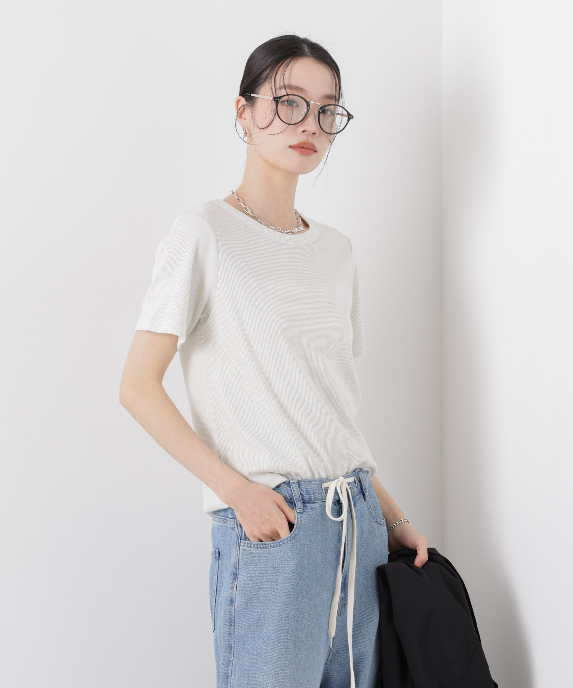 nano･universe「ラメリブカットクルーネックTシャツ」|Tシャツ・カットソー|