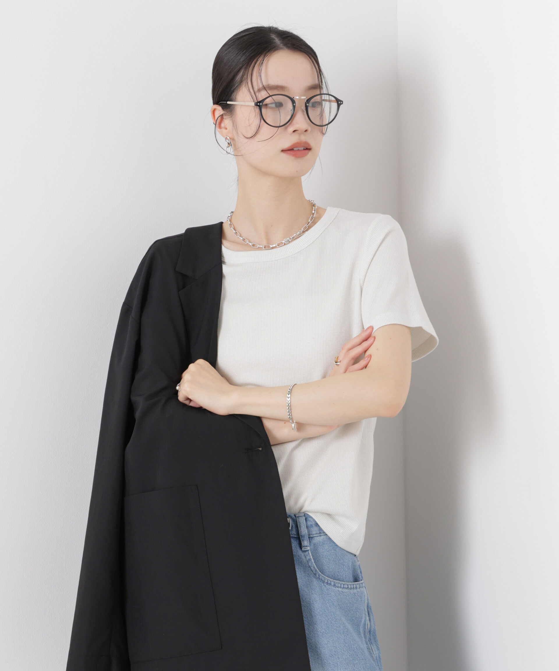 nano･universe「ラメリブカットクルーネックTシャツ」|Tシャツ・カットソー|