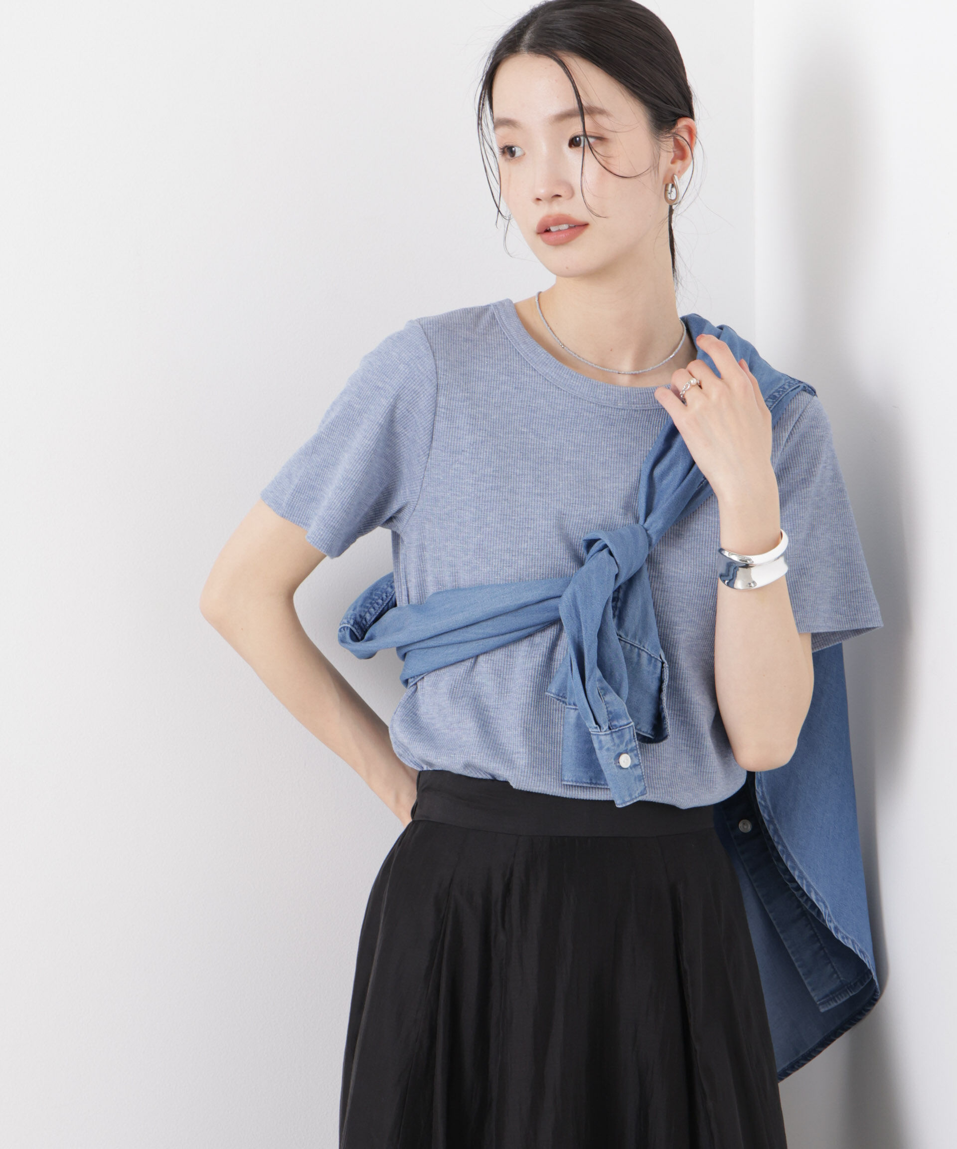 nano･universe「ラメリブカットクルーネックTシャツ」|Tシャツ・カットソー|