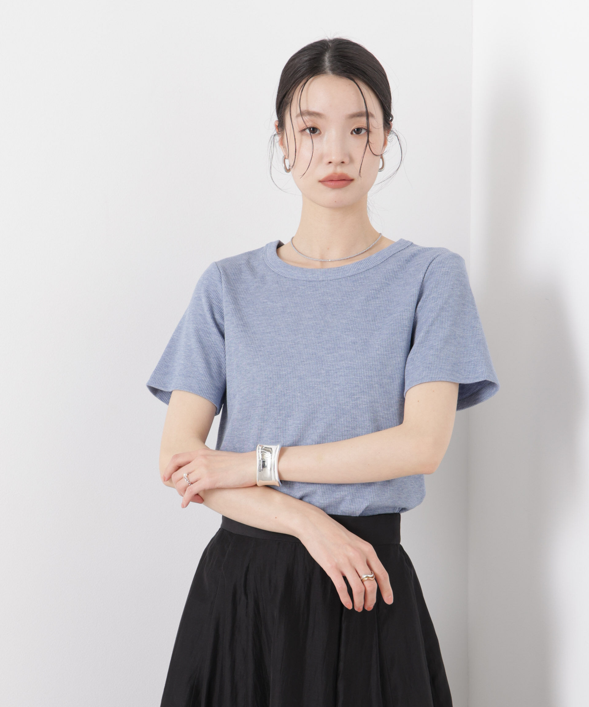 nano･universe「ラメリブカットクルーネックTシャツ」|Tシャツ・カットソー|