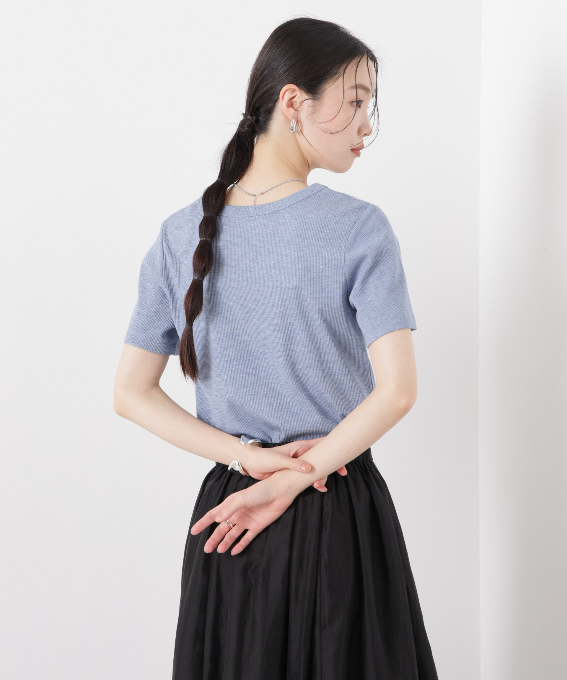 nano･universe「ラメリブカットクルーネックTシャツ」|Tシャツ・カットソー|
