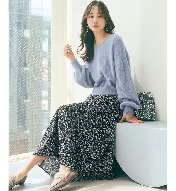 any SiS「【全方位 好印象】ラメフェザーニット&times;フラワースカート セット」|スーツ|ブルー