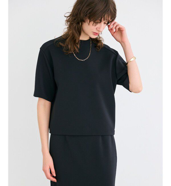 BEIGE,「【洗える】ALTHEA / ダンボールジャージーバックスリットブラウス」|シャツ・ブラウス|Black