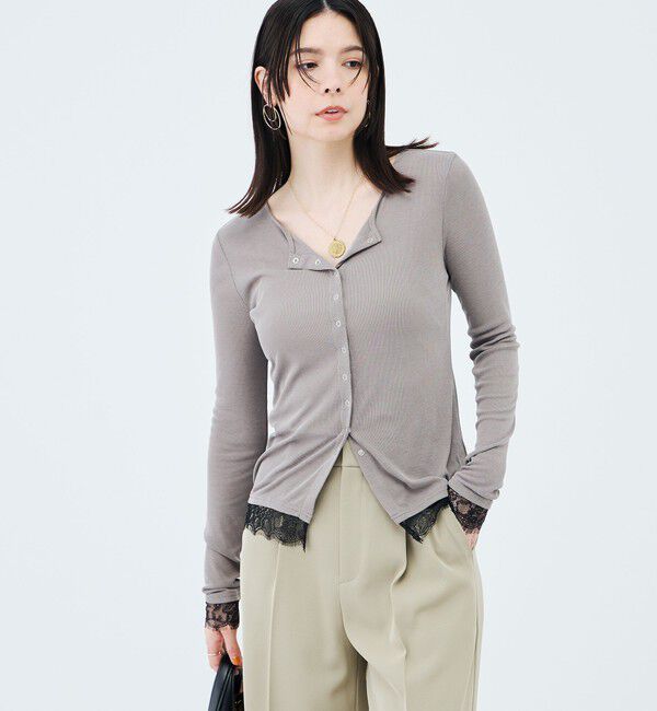 NOLLEY'S sophi「【BECシリーズ】《セットアップ対応》ウォッシャブルフィブリルテレコレース付きカーデ」|カーディガン|