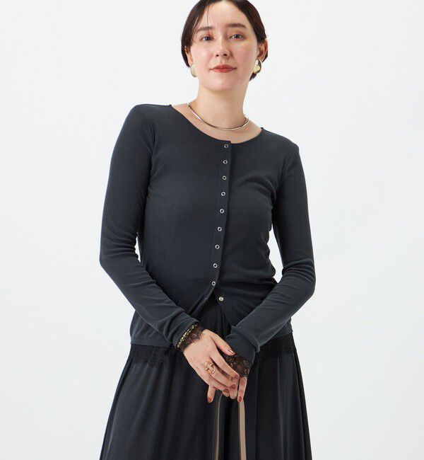 NOLLEY'S sophi「【BECシリーズ】《セットアップ対応》ウォッシャブルフィブリルテレコレース付きカーデ」|カーディガン|
