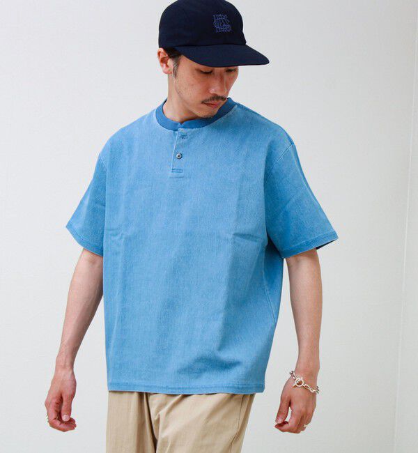 GLOSTER「【セットアップ対応】メッシュデニムヘンリーTEE」|Tシャツ・カットソー|サックス