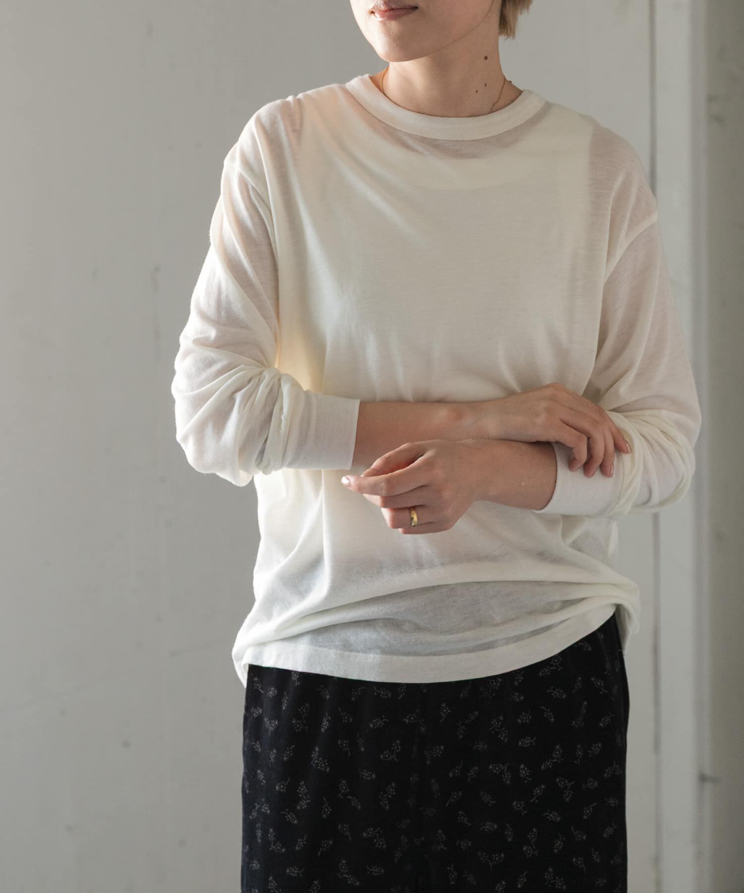 URBAN RESEARCH DOORS「FORK&SPOON　ウール混クルーネックカットソー」|Tシャツ・カットソー|オフホワイト