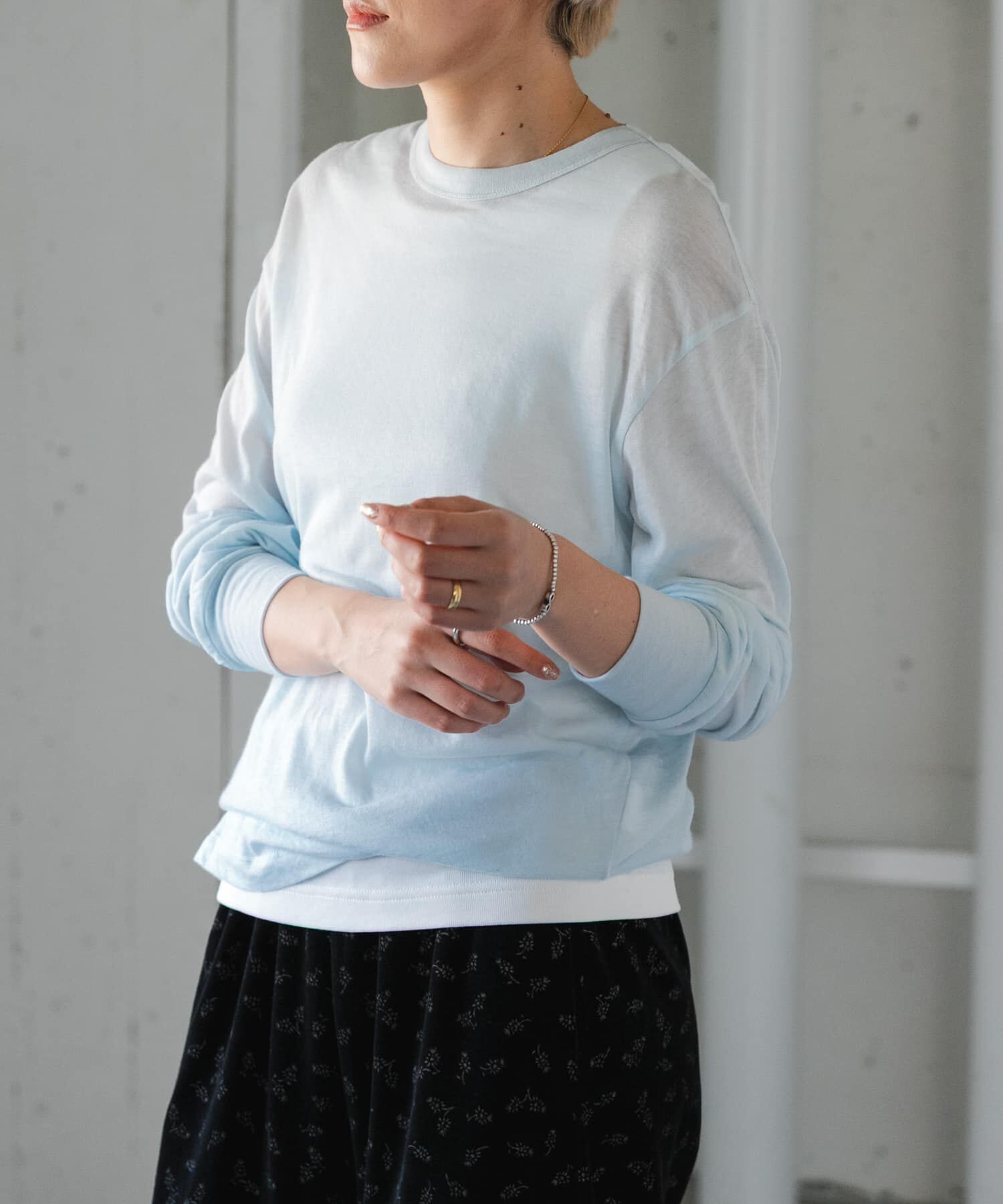 URBAN RESEARCH DOORS「FORK&SPOON　ウール混クルーネックカットソー」|Tシャツ・カットソー|ライトブルー
