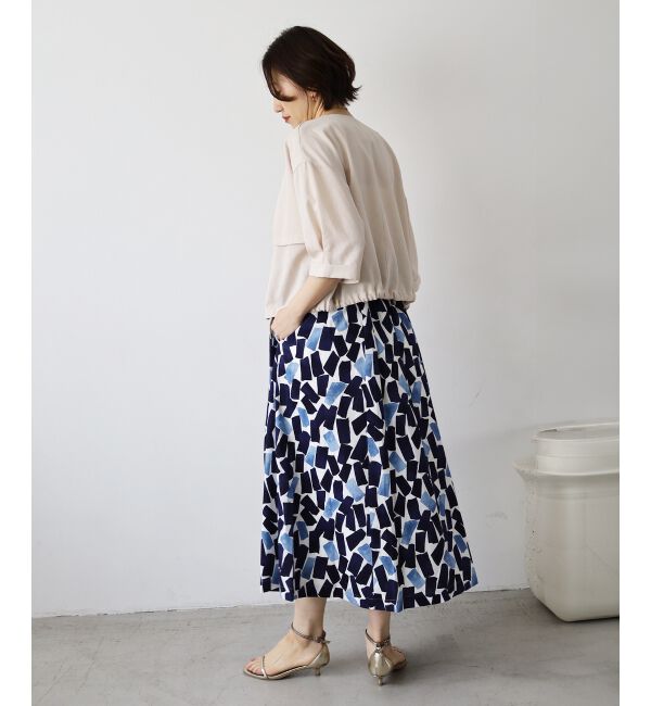  「幾何柄プリントリボン付ロングスカート」|スカート|