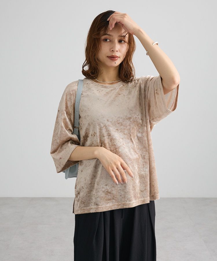Green Parks「メッシュベロア五分袖プルオーバー」|Tシャツ・カットソー|