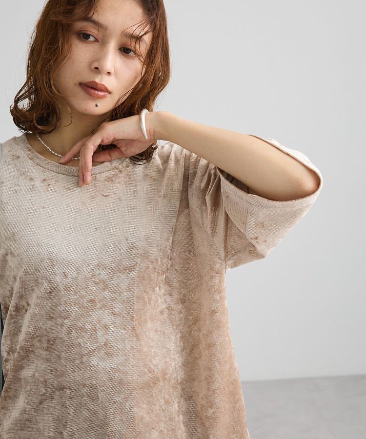 Green Parks「メッシュベロア五分袖プルオーバー」|Tシャツ・カットソー|