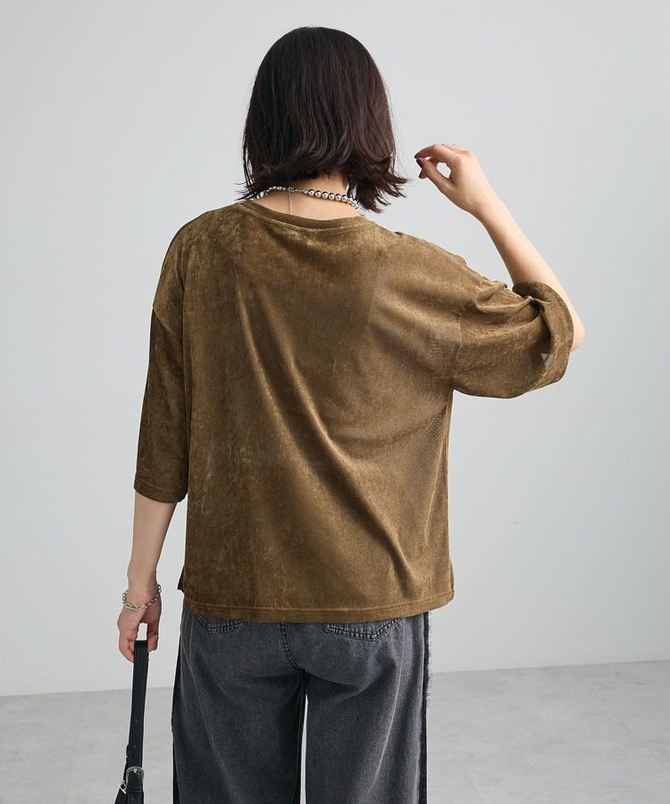 Green Parks「メッシュベロア五分袖プルオーバー」|Tシャツ・カットソー|