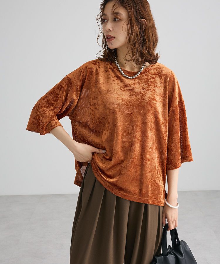 Green Parks「メッシュベロア五分袖プルオーバー」|Tシャツ・カットソー|Orange