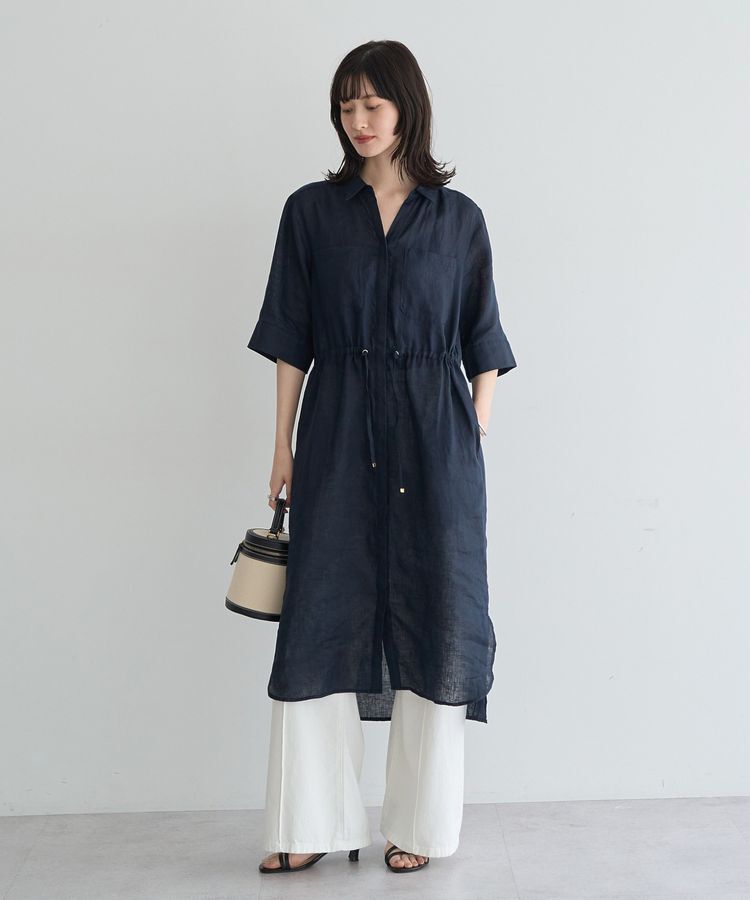 YECCA VECCA「フレンチリネンドロストワンピース」|ワンピース|Navy