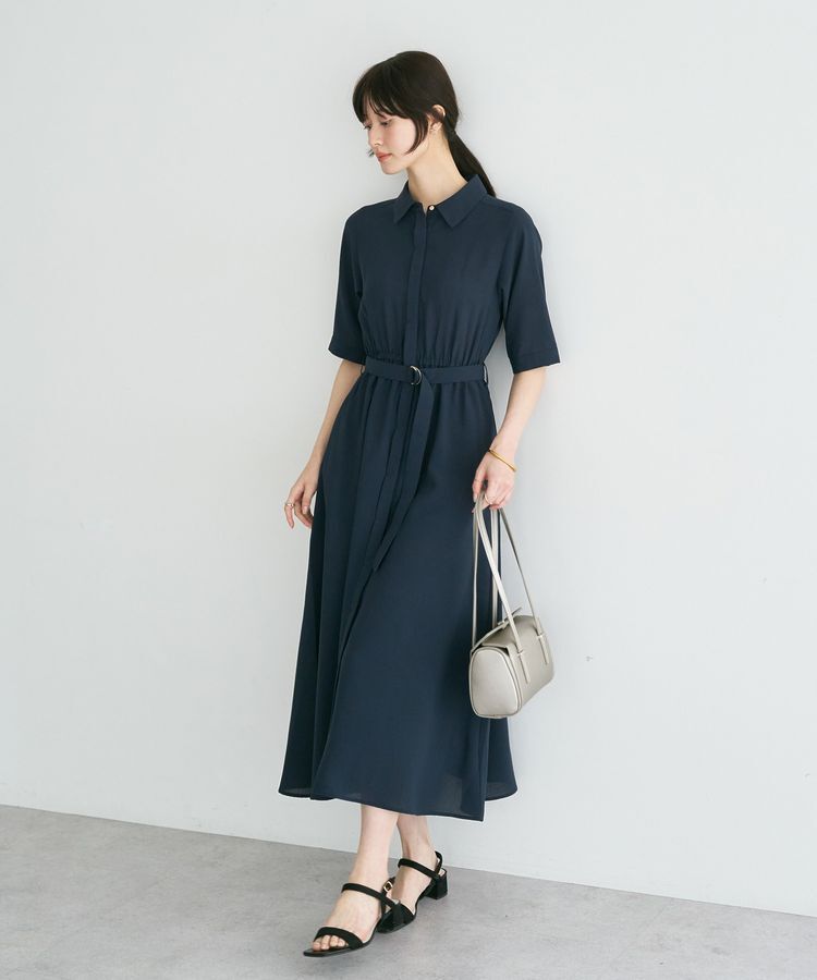 YECCA VECCA「【接触冷感】ベルト付きシャツワンピース」|ワンピース|Navy