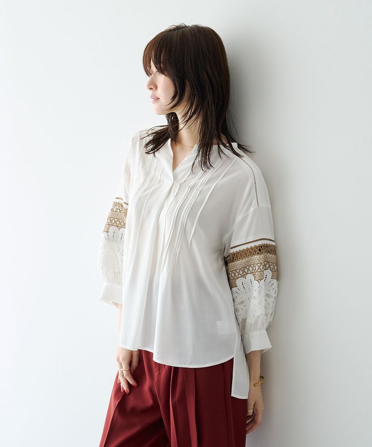 YECCA VECCA「レース切替スキッパーブラウス」|シャツ・ブラウス|