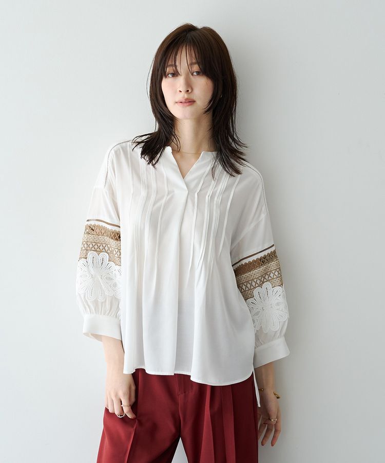YECCA VECCA「レース切替スキッパーブラウス」|シャツ・ブラウス|