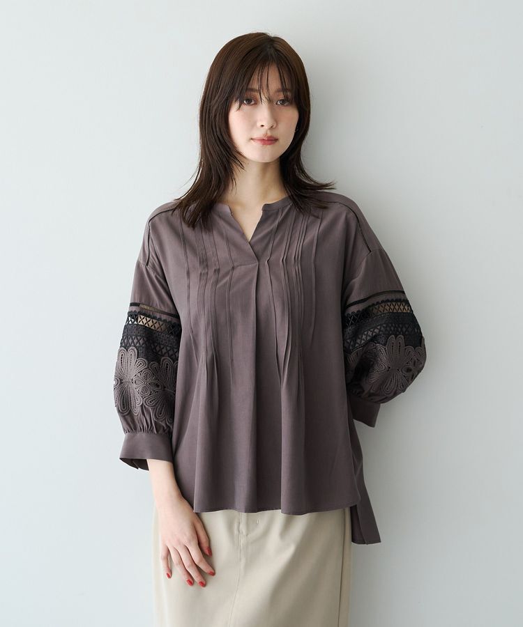 YECCA VECCA「レース切替スキッパーブラウス」|シャツ・ブラウス|