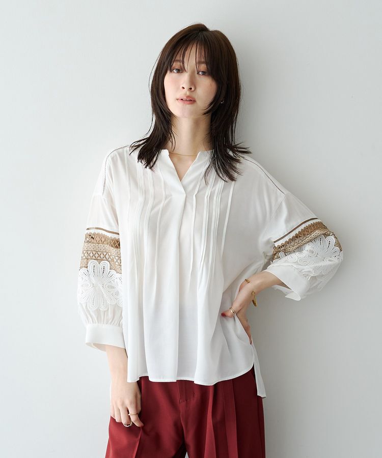YECCA VECCA「レース切替スキッパーブラウス」|シャツ・ブラウス|