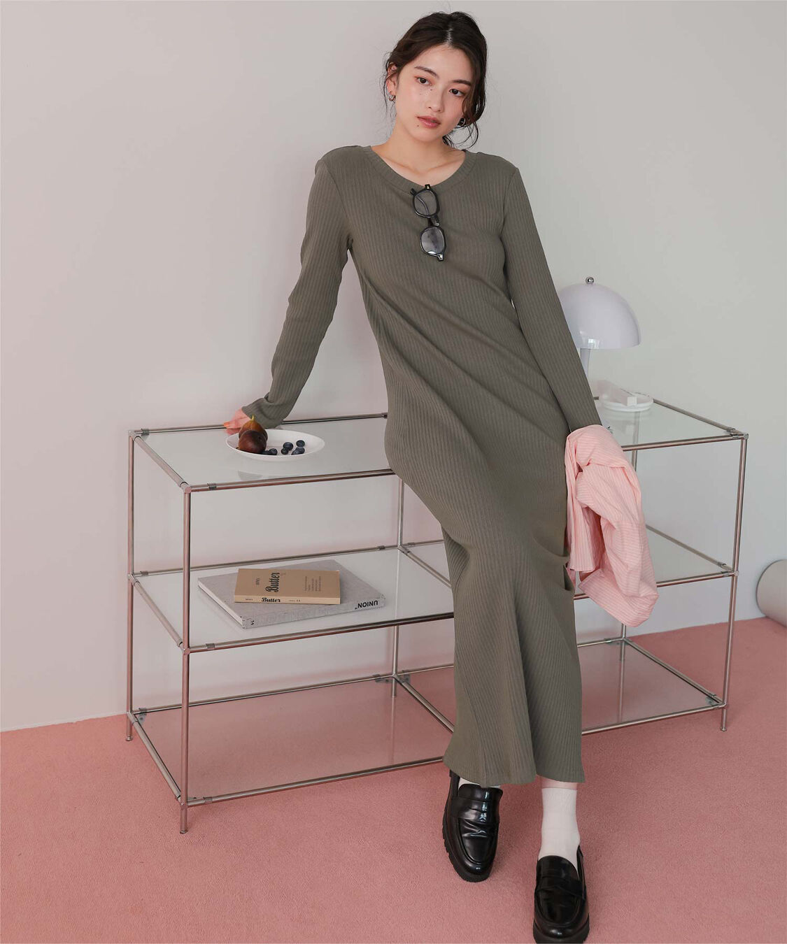 titivate「クルーネックリブワンピース」|ワンピース|チャコール