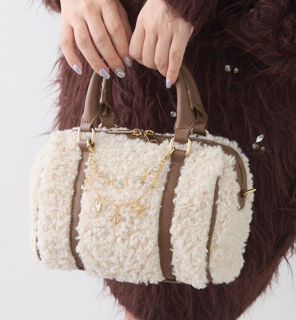  「チェーンチャーム付きボアミニボストンbag」|ショルダー・メッセンジャー|