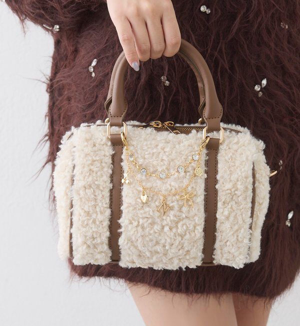 「チェーンチャーム付きボアミニボストンbag」|ショルダー・メッセンジャー|
