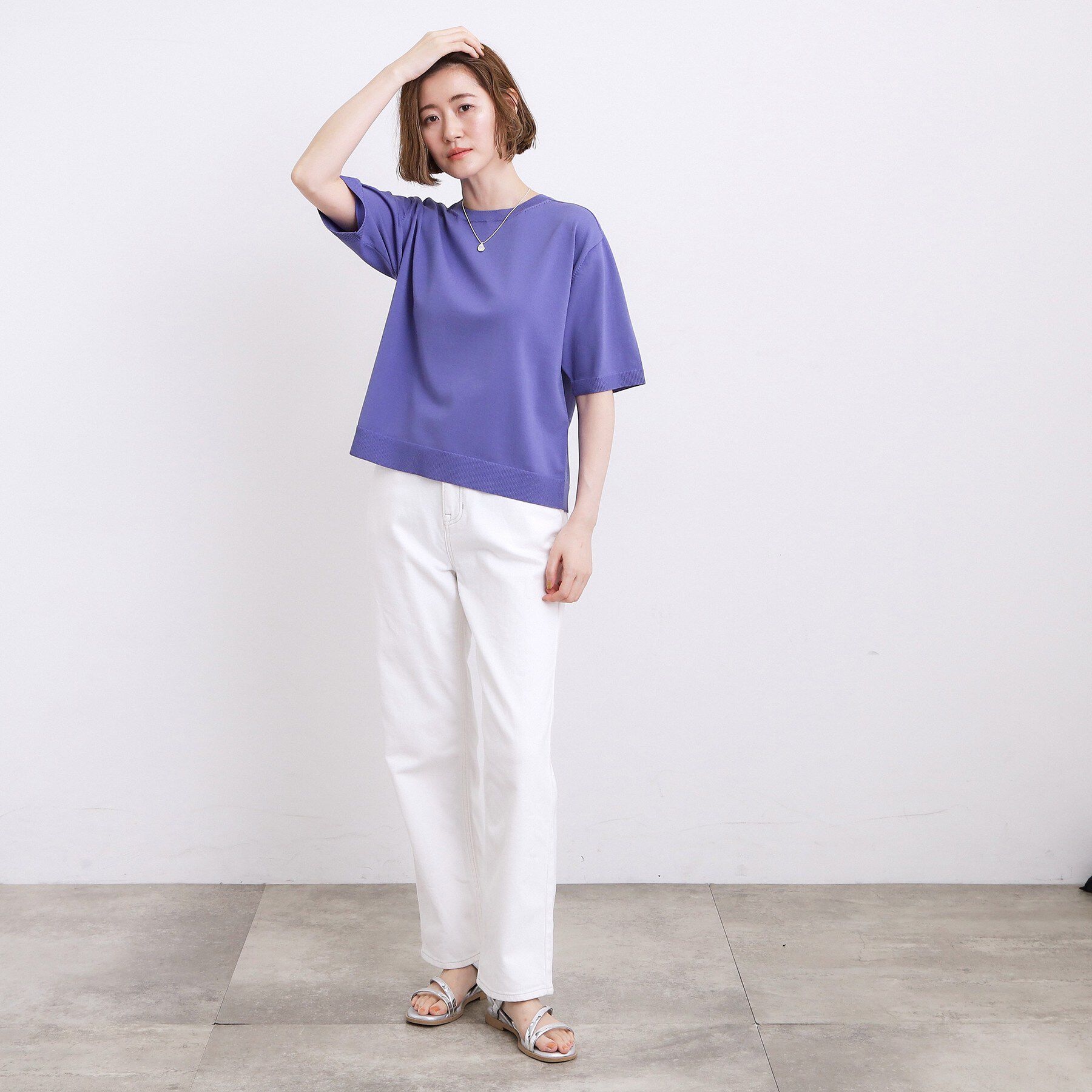 grove「【ひんやり・UVカット・洗濯機◎】Tシャツ感覚で着られるコットン混ニット」|ニット・セーター|