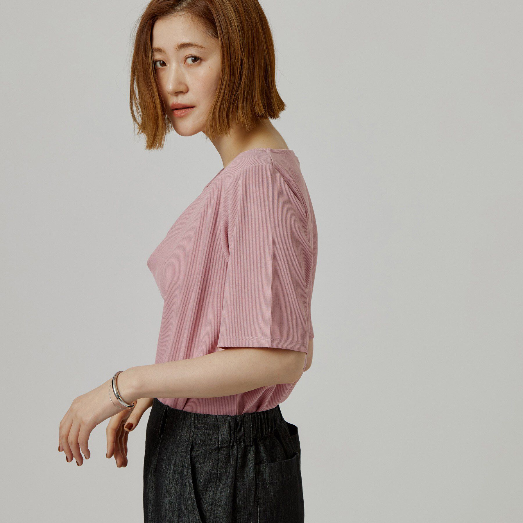 grove「着るだけで旬顔 ドレープネックテレコTシャツ」|Tシャツ・カットソー|
