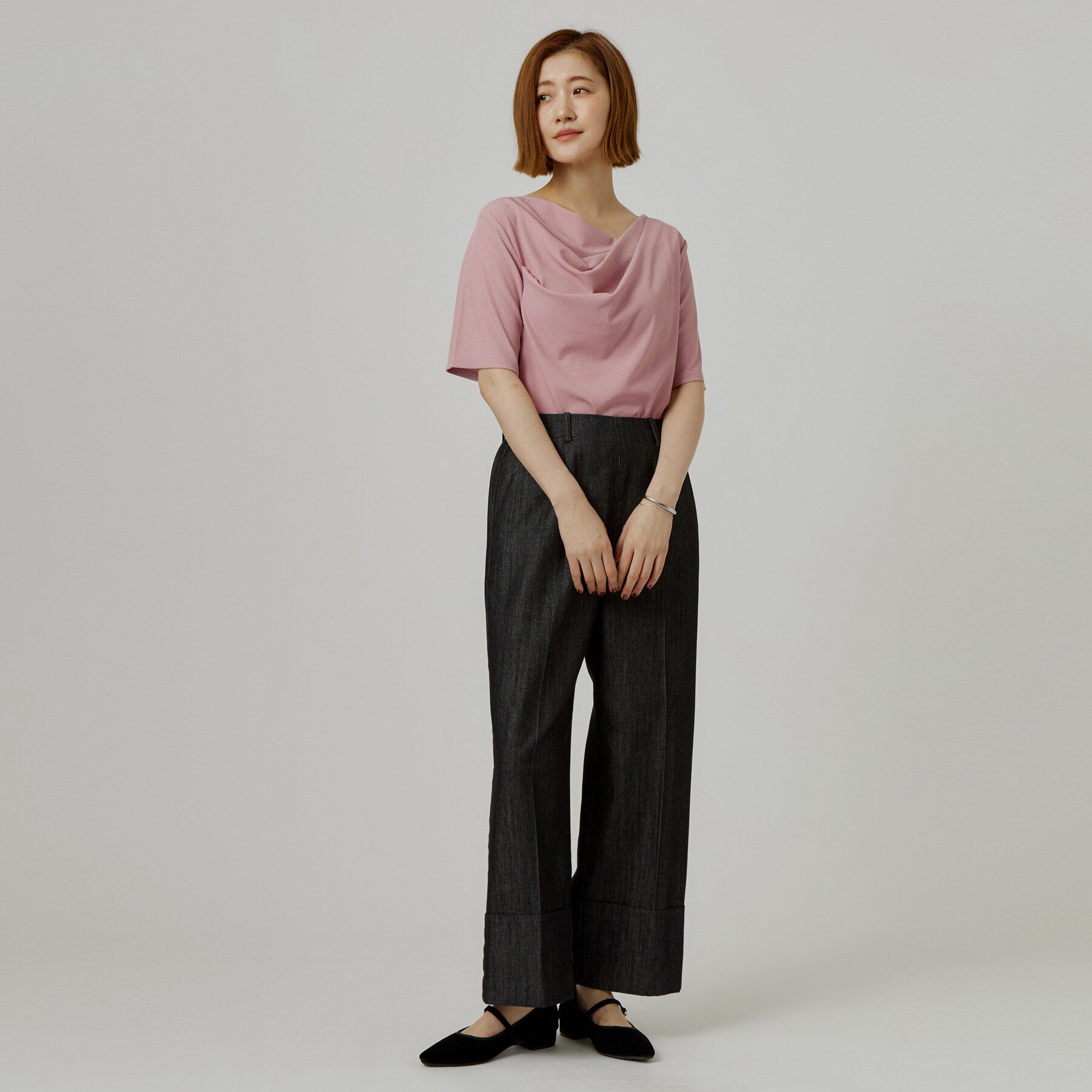 grove「着るだけで旬顔 ドレープネックテレコTシャツ」|Tシャツ・カットソー|