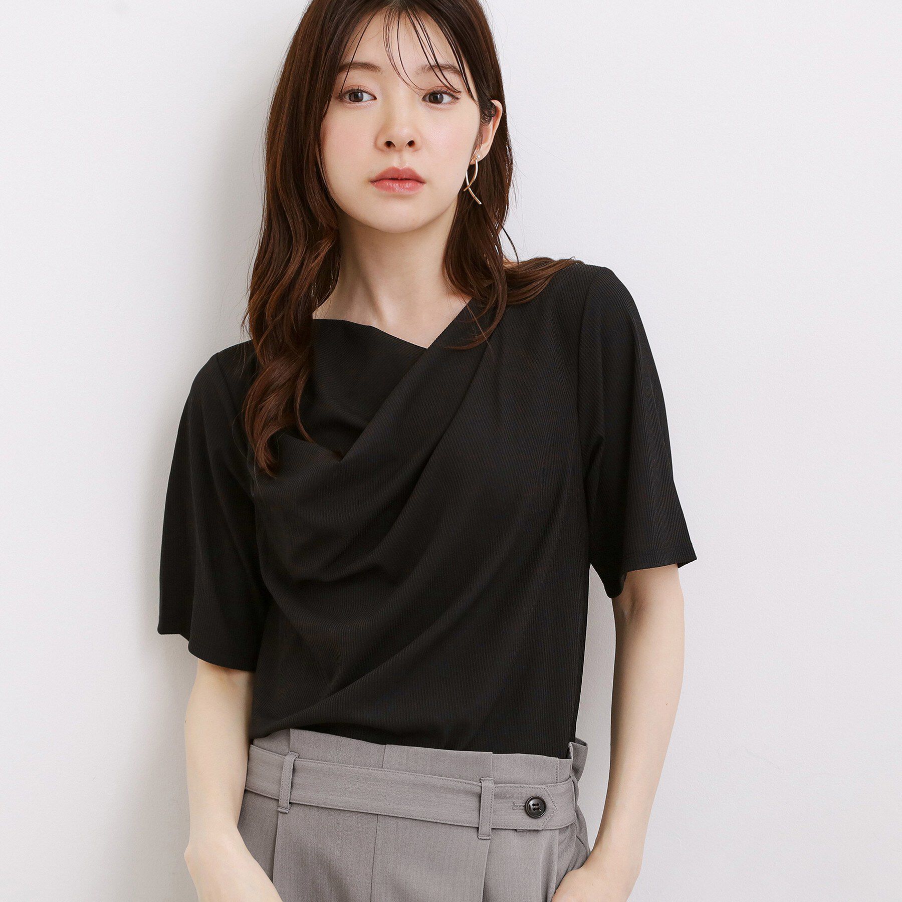 grove「着るだけで旬顔 ドレープネックテレコTシャツ」|Tシャツ・カットソー|