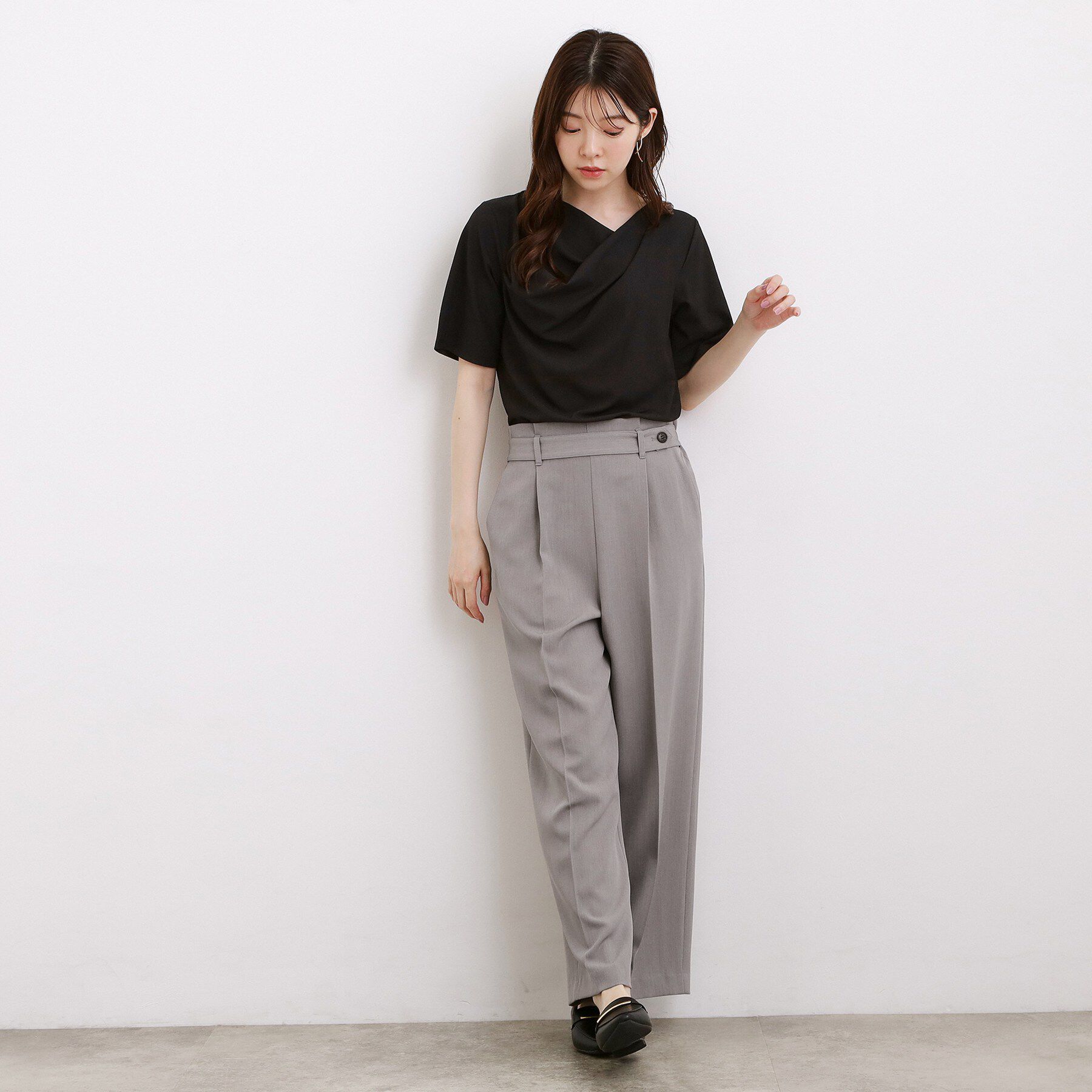 grove「着るだけで旬顔 ドレープネックテレコTシャツ」|Tシャツ・カットソー|