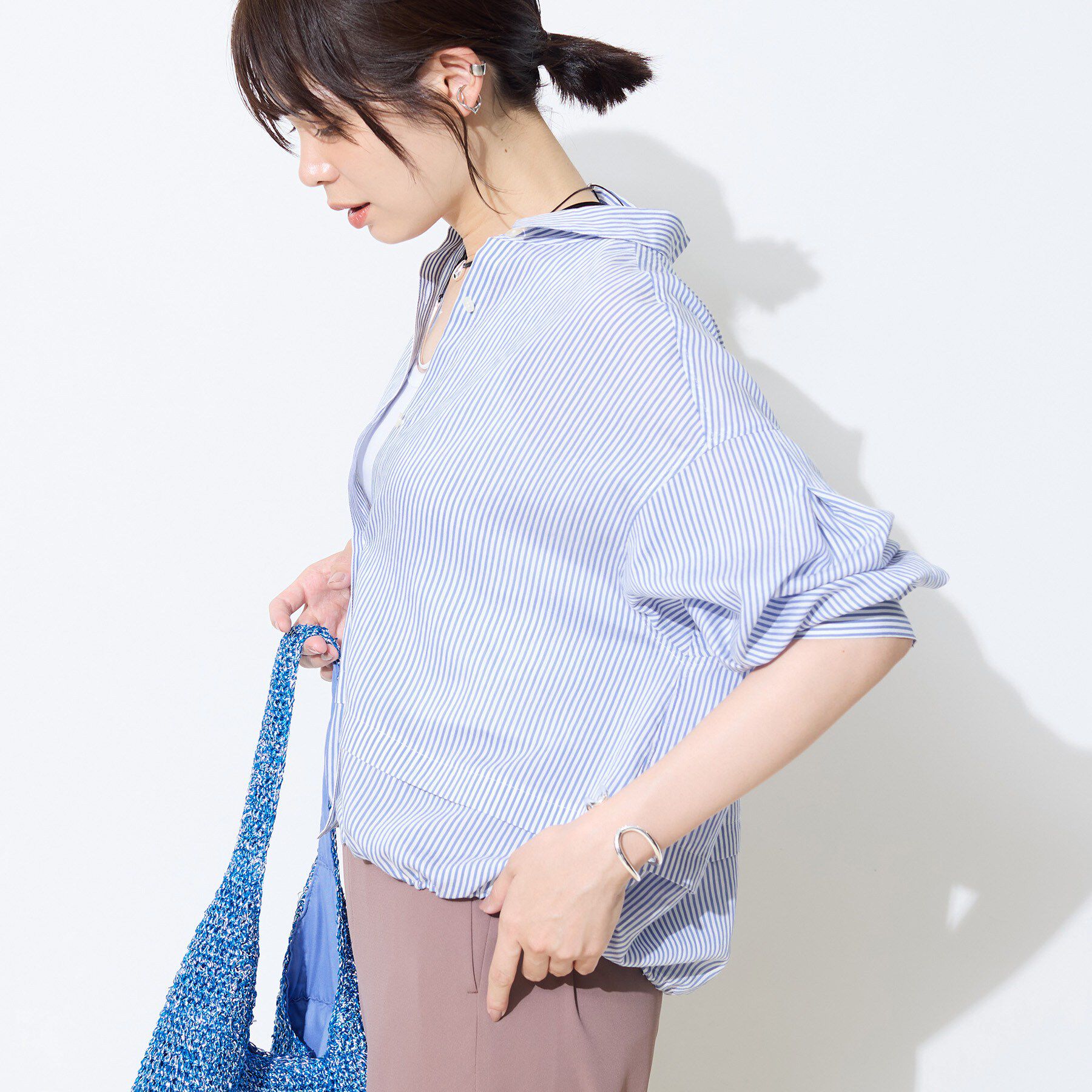 INDIVI「【接触冷感／洗える／2WAY】ドロスト付 シアーシャンブレーシャツ」|シャツ・ブラウス|