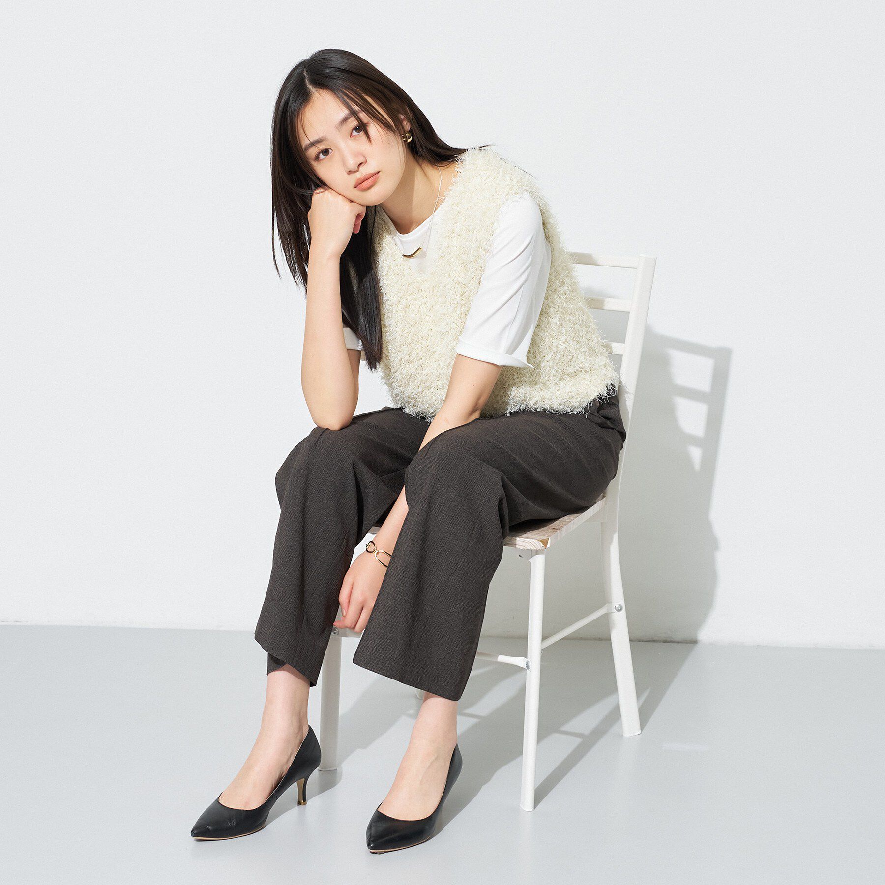 INDIVI「【洗える】ファンシーヤーンVネックニットベスト」|ニット・セーター|