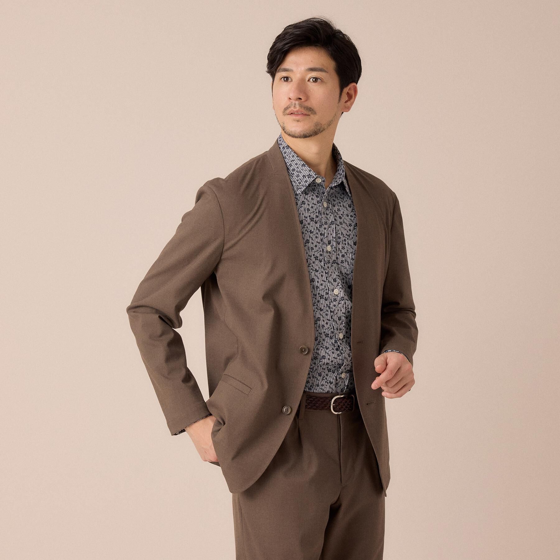 TAKEO KIKUCHI「【ON／OFF兼用】CARREMANファブリック ノーカラージャケット」|ノーカラージャケット|