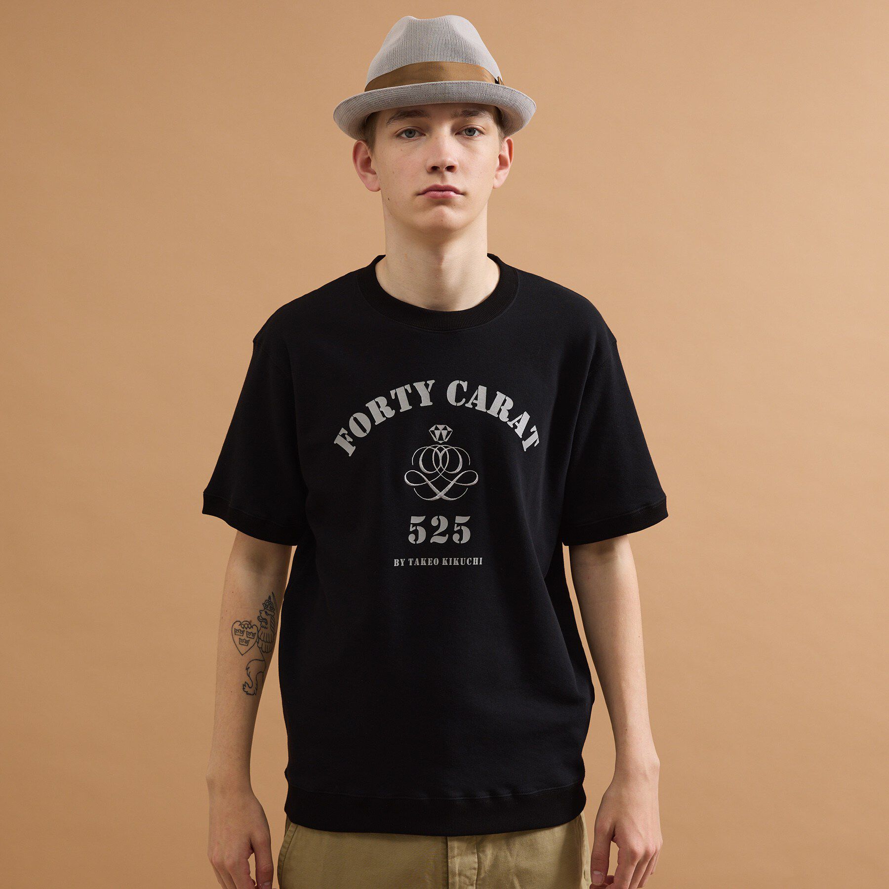40CARATS&525「カレッジ風ミニ裏毛半袖Tシャツ」|Tシャツ・カットソー|