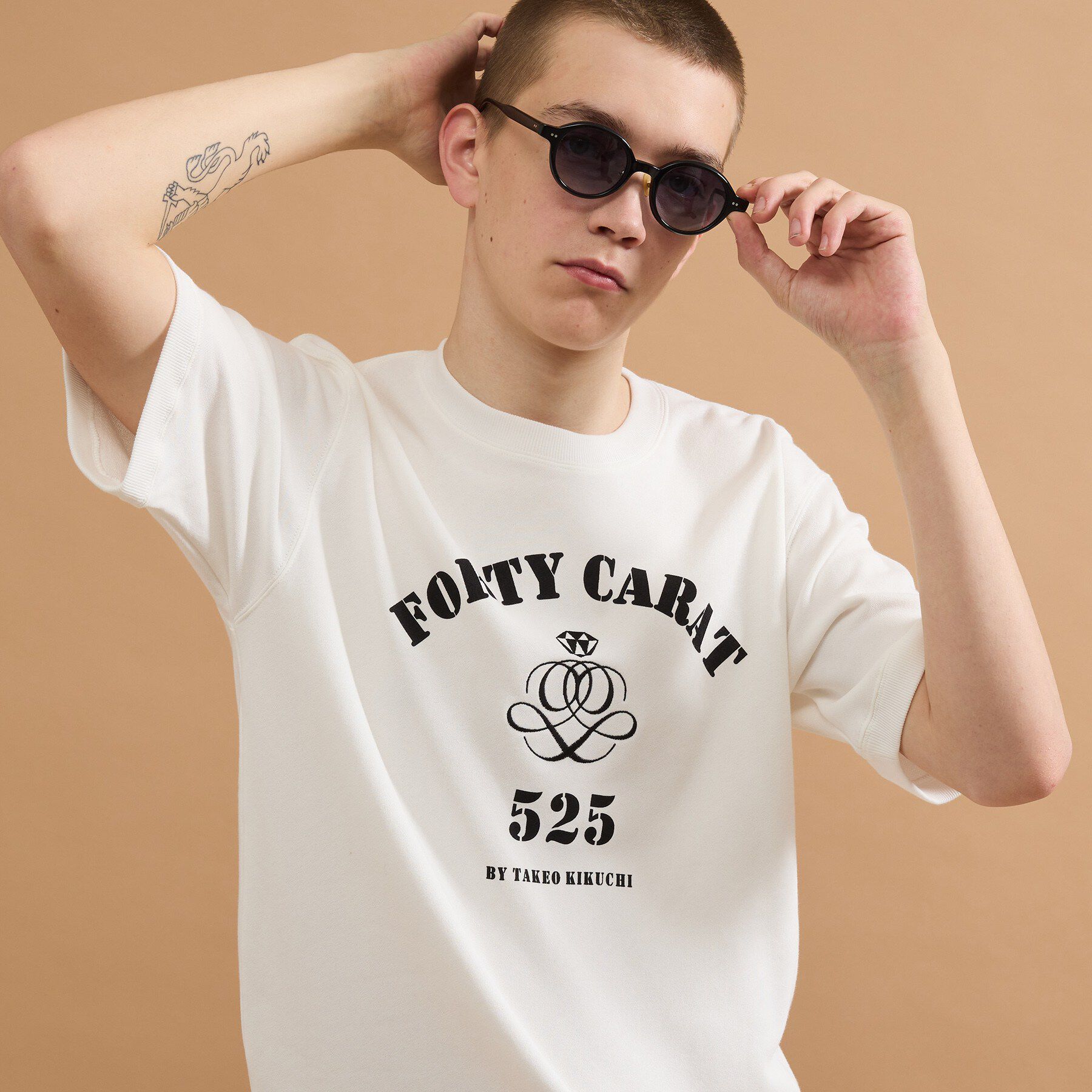 40CARATS&525「カレッジ風ミニ裏毛半袖Tシャツ」|Tシャツ・カットソー|
