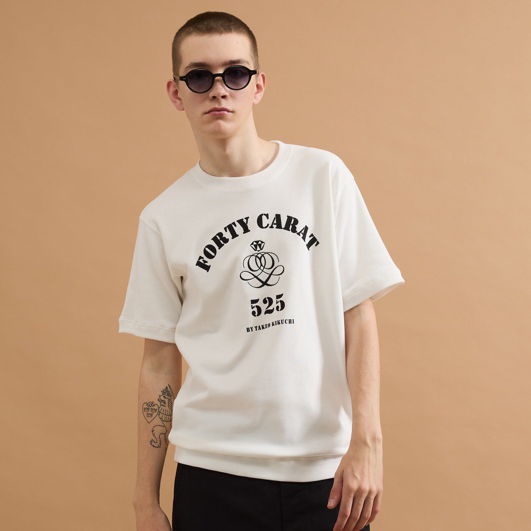 40CARATS&525「カレッジ風ミニ裏毛半袖Tシャツ」|Tシャツ・カットソー|