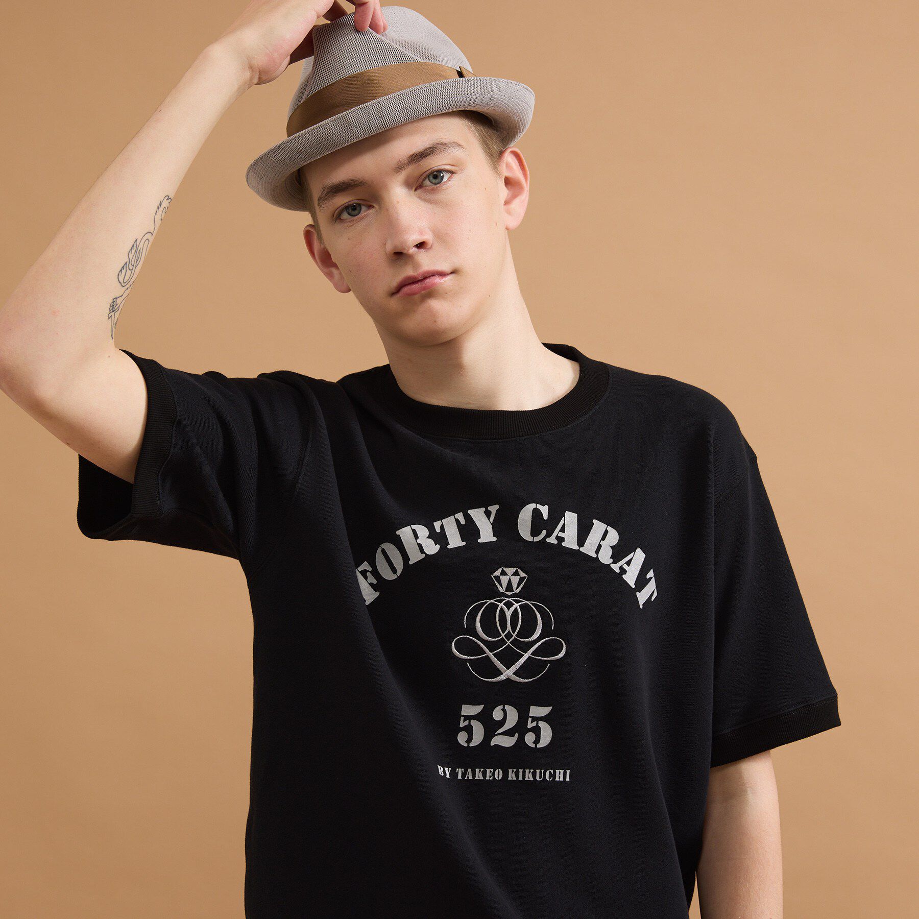 40CARATS&525「カレッジ風ミニ裏毛半袖Tシャツ」|Tシャツ・カットソー|