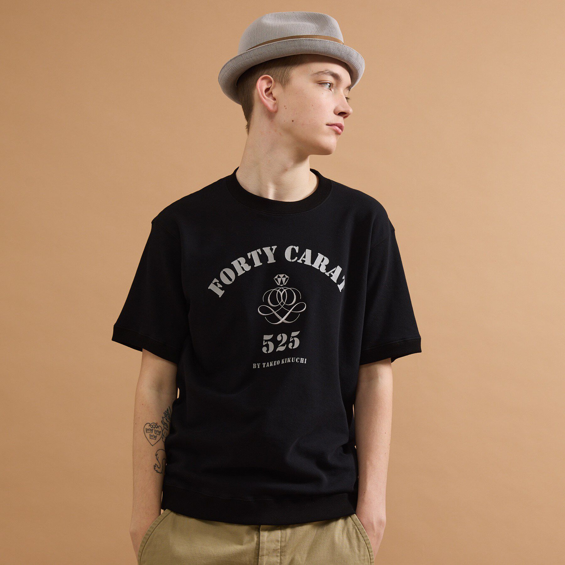 40CARATS&525「カレッジ風ミニ裏毛半袖Tシャツ」|Tシャツ・カットソー|