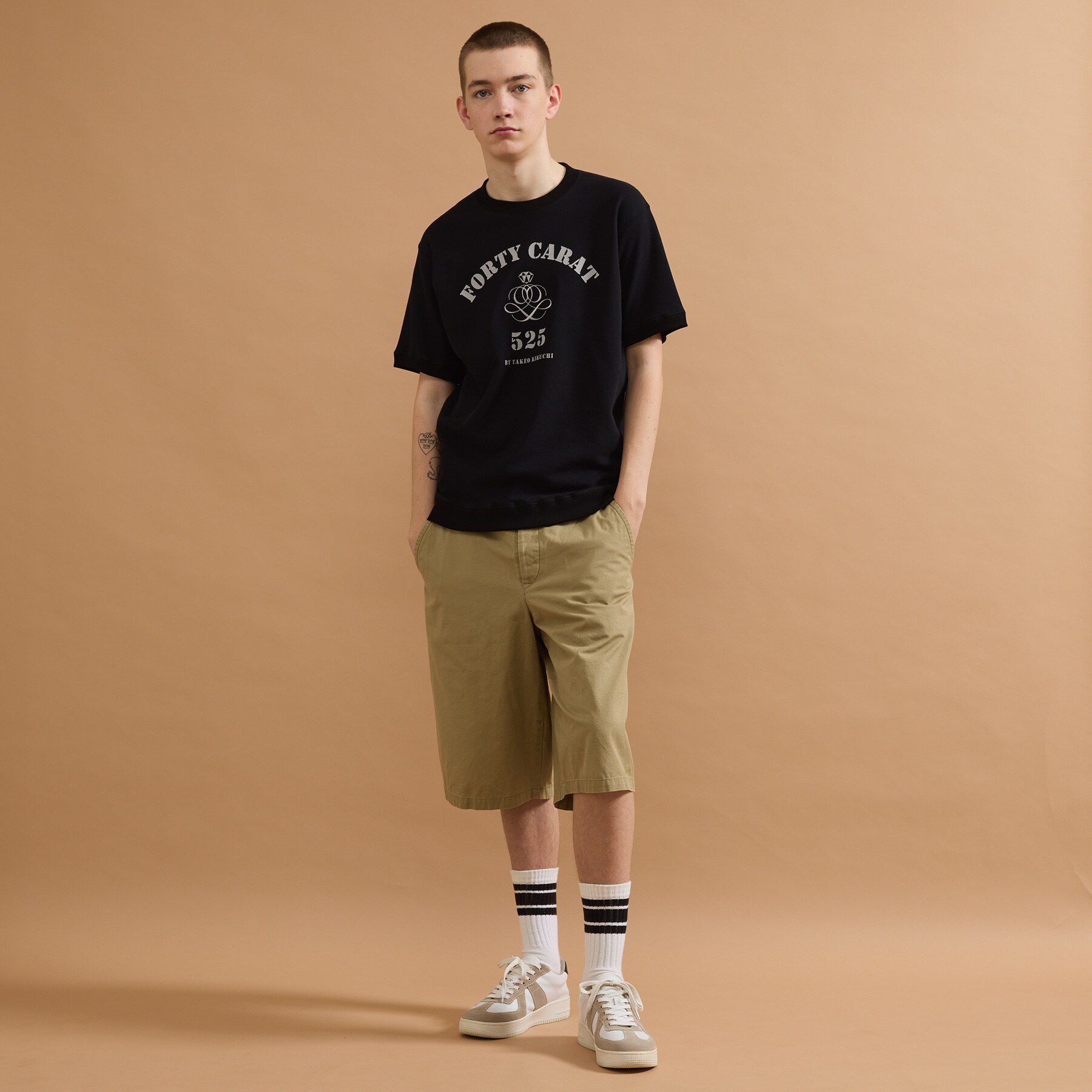 40CARATS&525「カレッジ風ミニ裏毛半袖Tシャツ」|Tシャツ・カットソー|