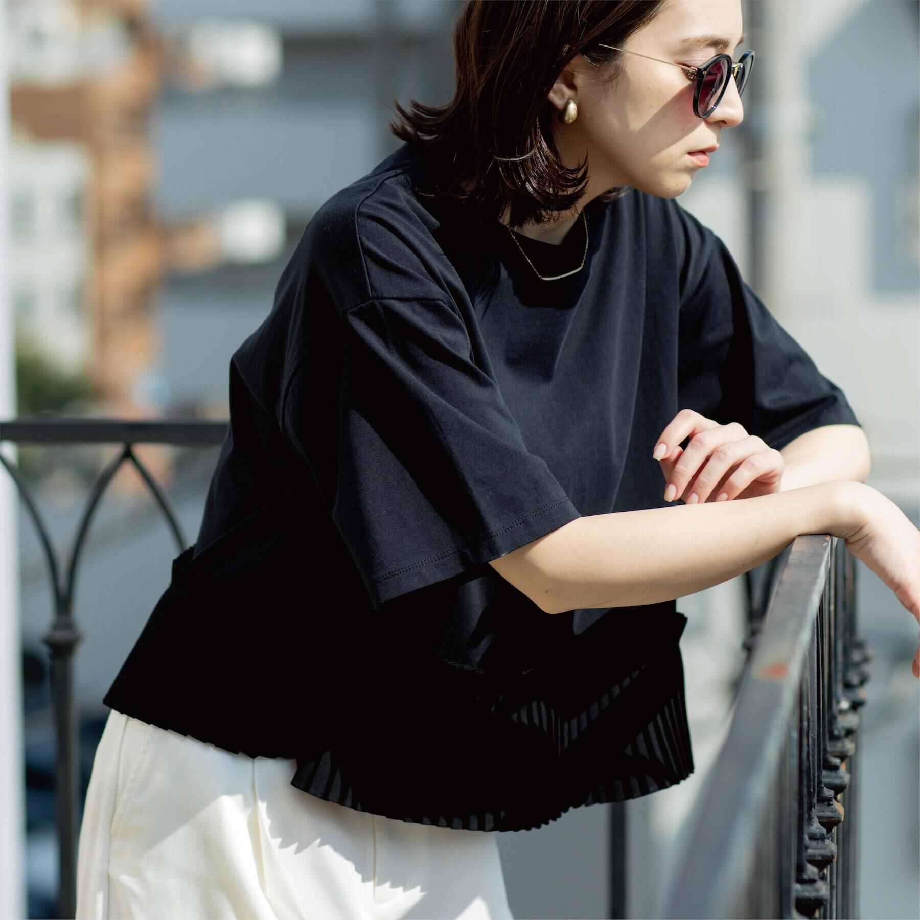 OPAQUE.CLIP「プリーツデザインドッキングトップス」|Tシャツ・カットソー|