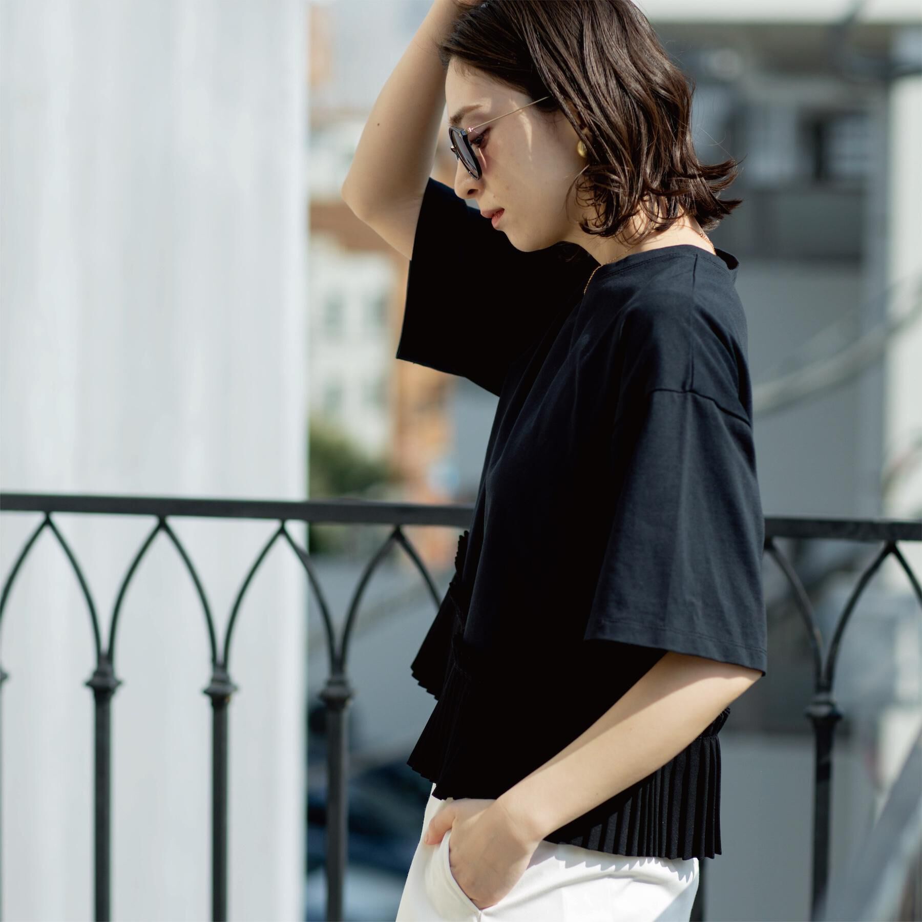 OPAQUE.CLIP「プリーツデザインドッキングトップス」|Tシャツ・カットソー|
