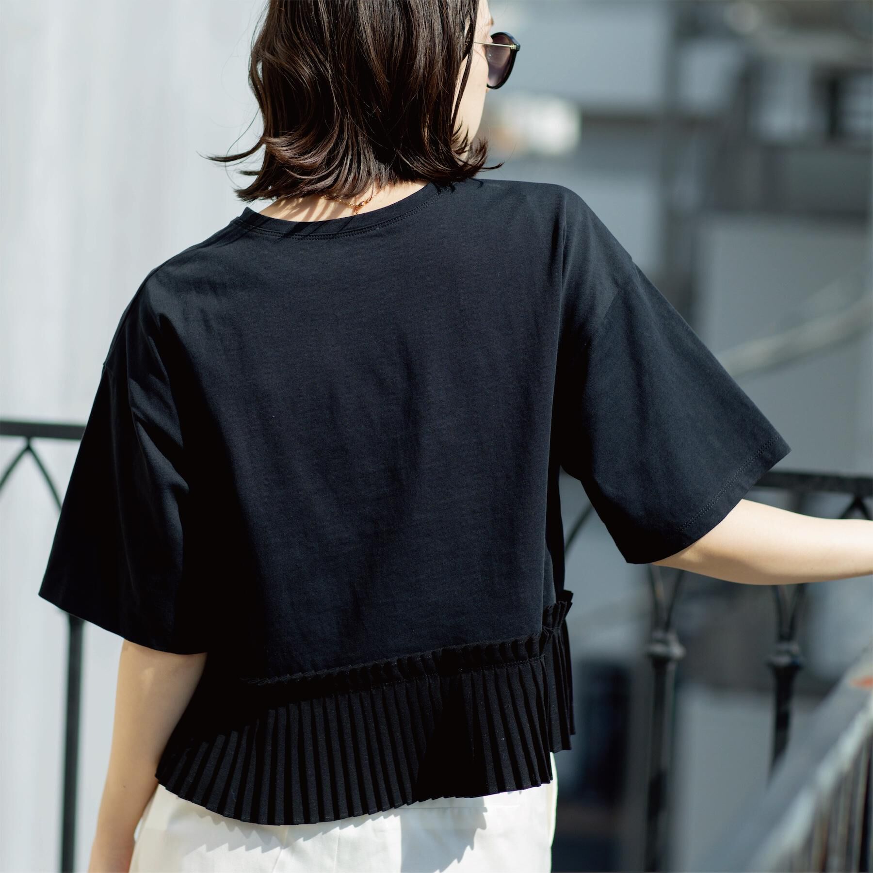 OPAQUE.CLIP「プリーツデザインドッキングトップス」|Tシャツ・カットソー|
