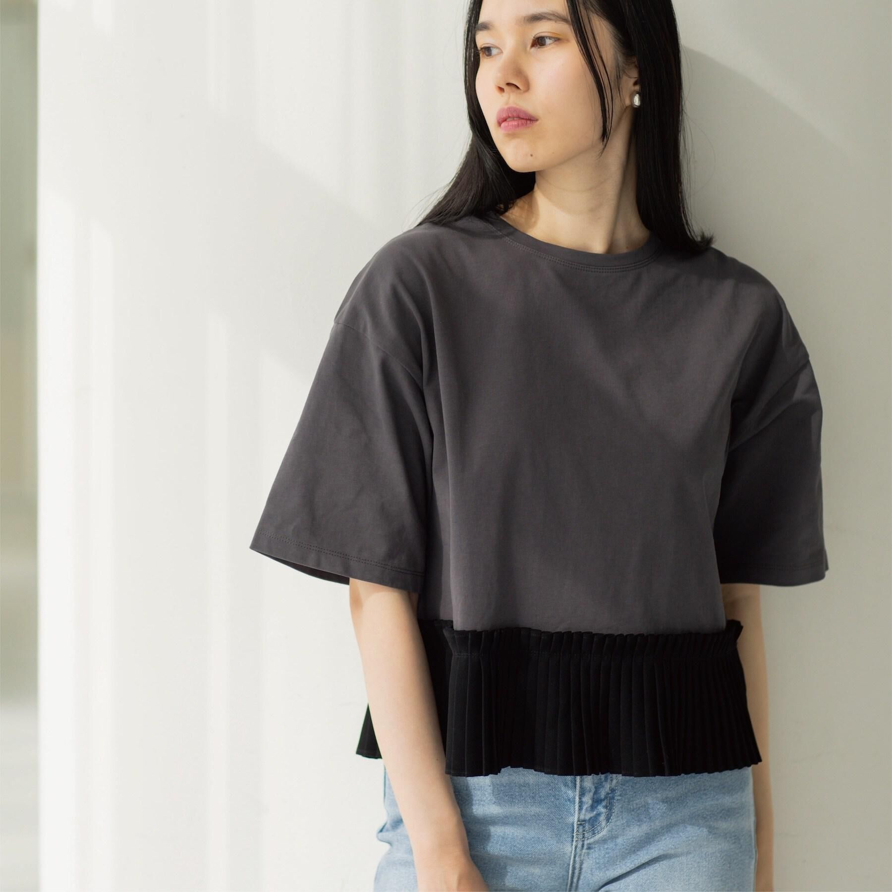 OPAQUE.CLIP「プリーツデザインドッキングトップス」|Tシャツ・カットソー|
