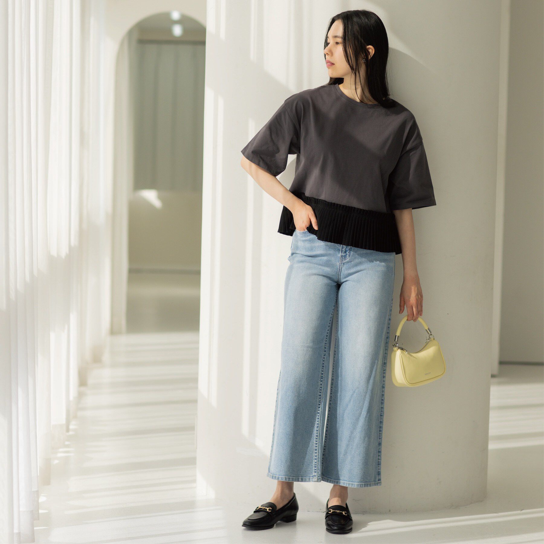 OPAQUE.CLIP「プリーツデザインドッキングトップス」|Tシャツ・カットソー|