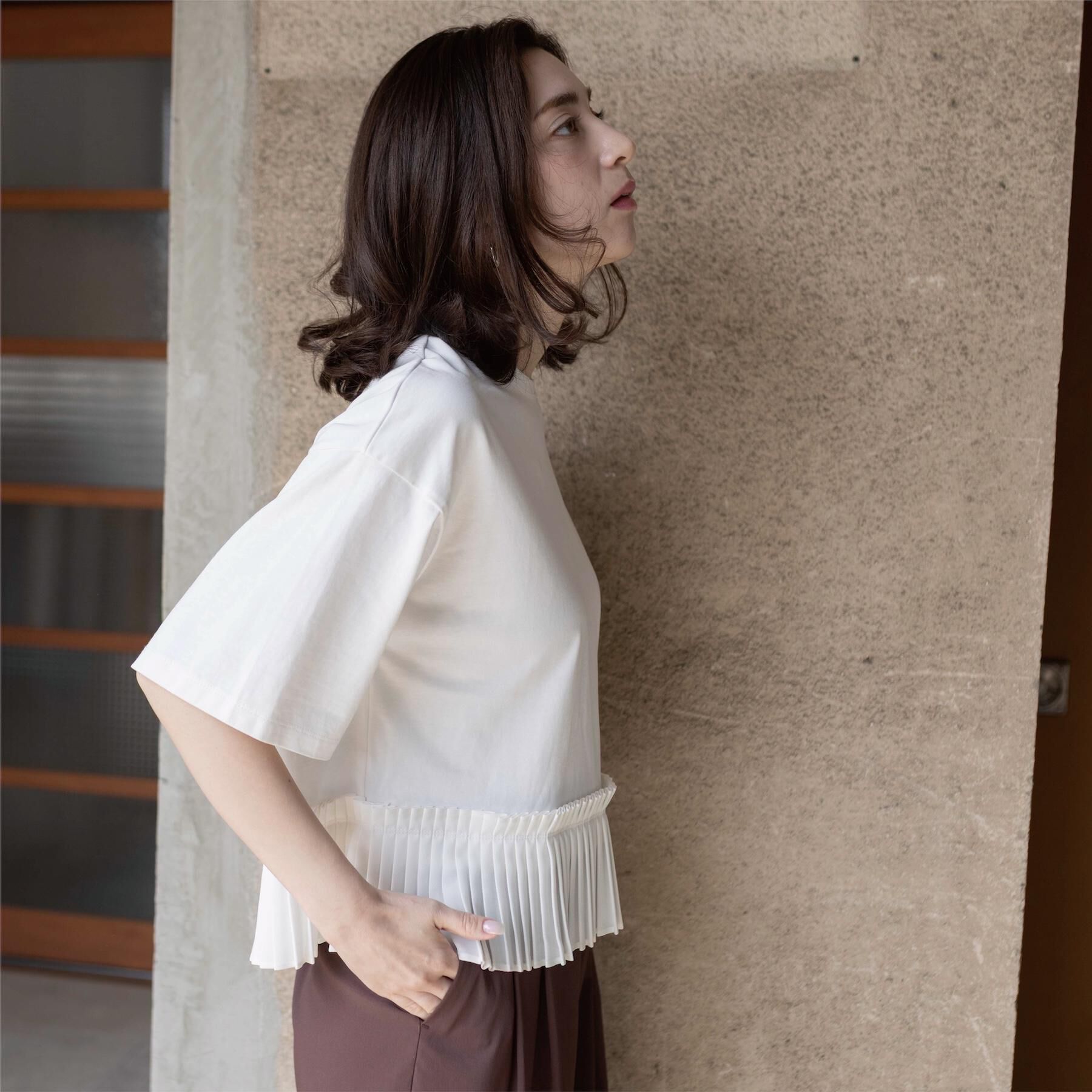 OPAQUE.CLIP「プリーツデザインドッキングトップス」|Tシャツ・カットソー|
