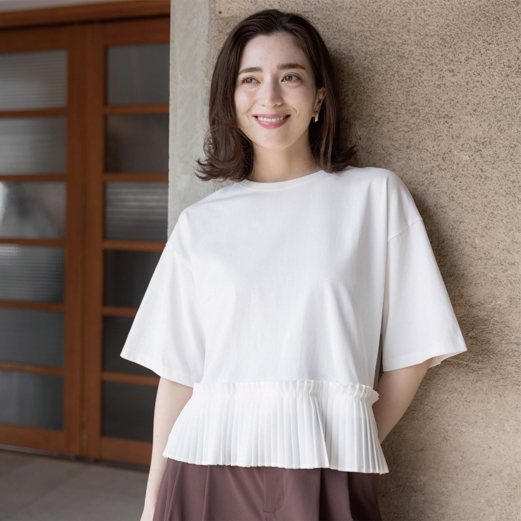 OPAQUE.CLIP「プリーツデザインドッキングトップス」|Tシャツ・カットソー|
