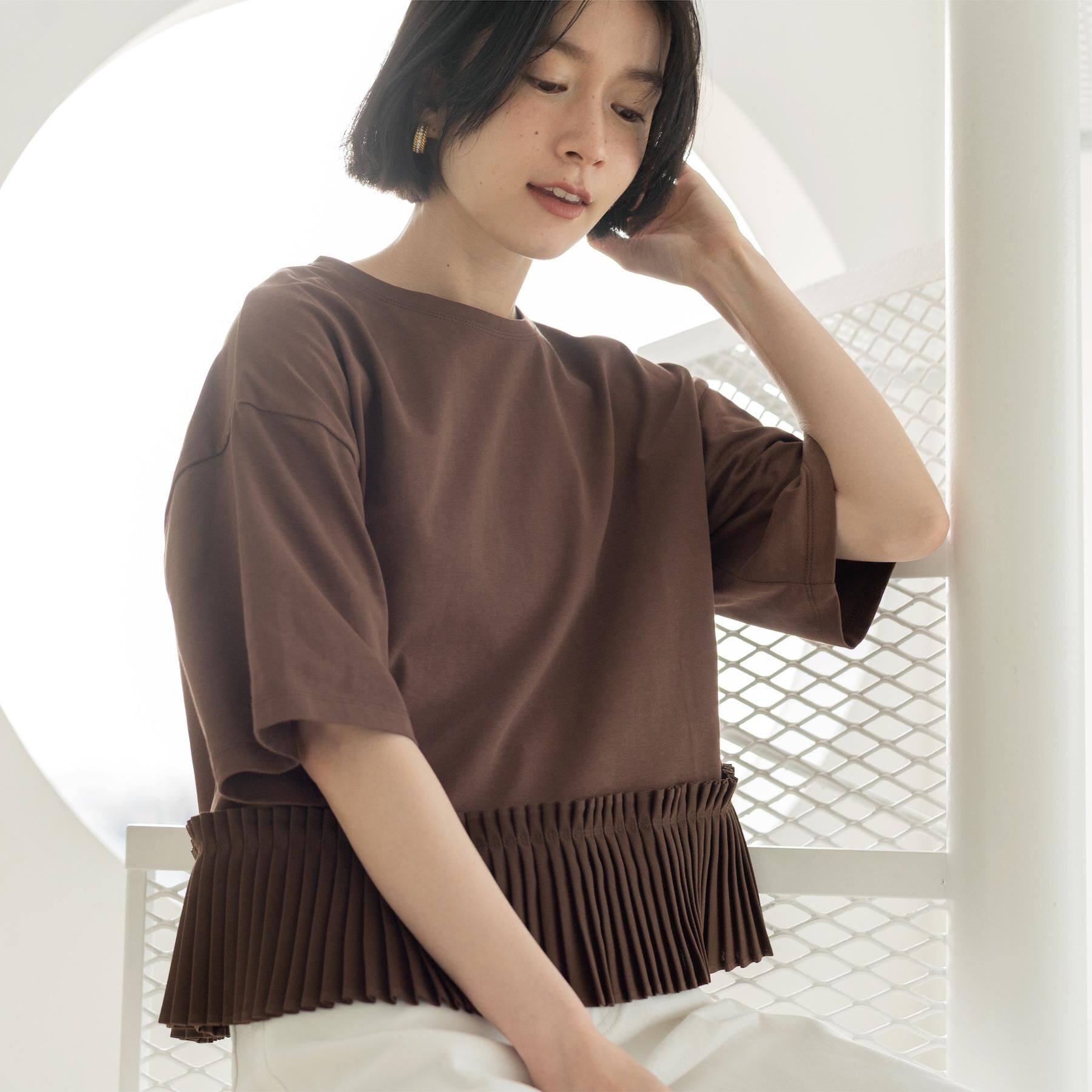OPAQUE.CLIP「プリーツデザインドッキングトップス」|Tシャツ・カットソー|