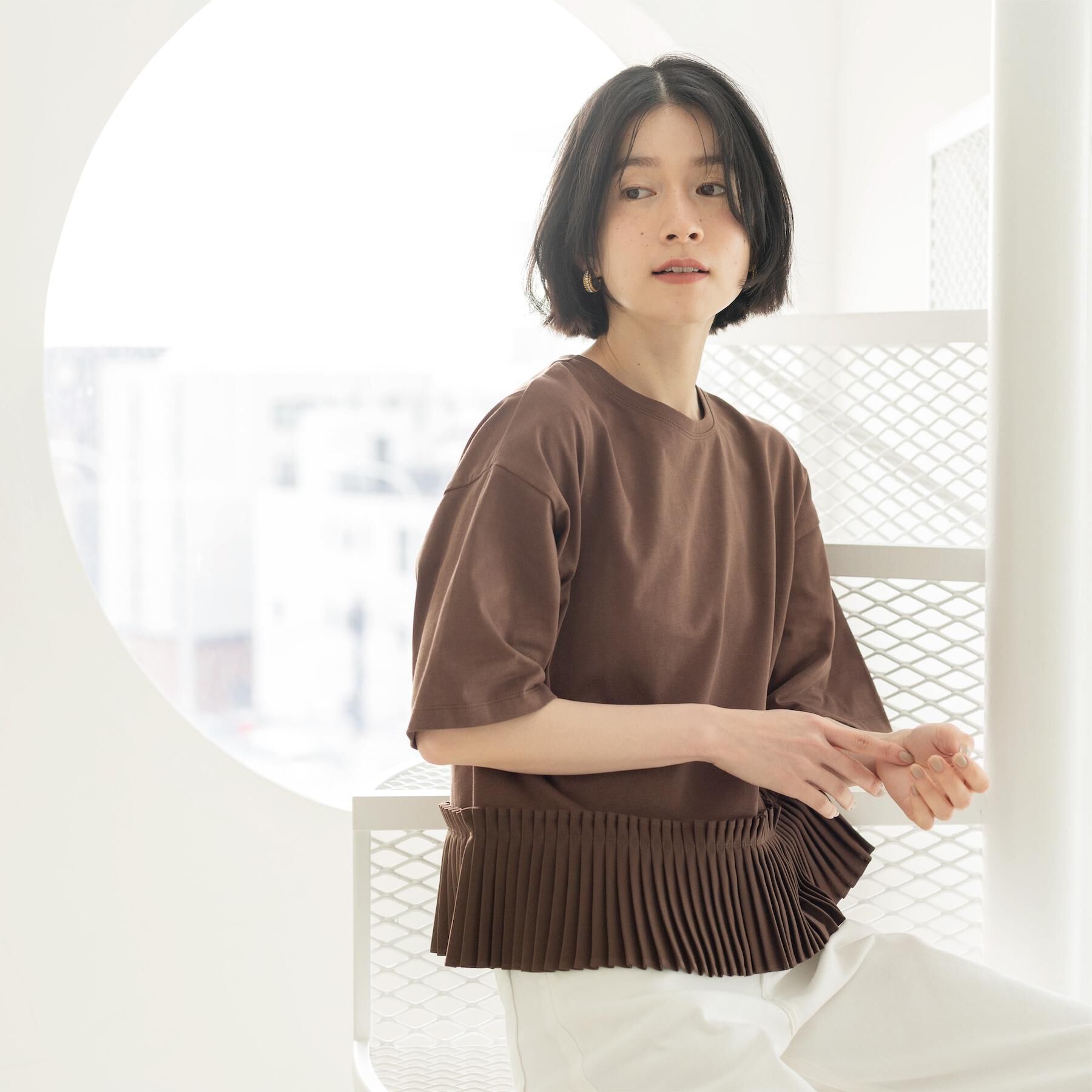 OPAQUE.CLIP「プリーツデザインドッキングトップス」|Tシャツ・カットソー|